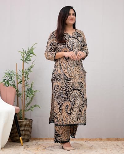 Image of GoSriKi Women's Rayon Viscose Straight Printed Kurta with Palazzo