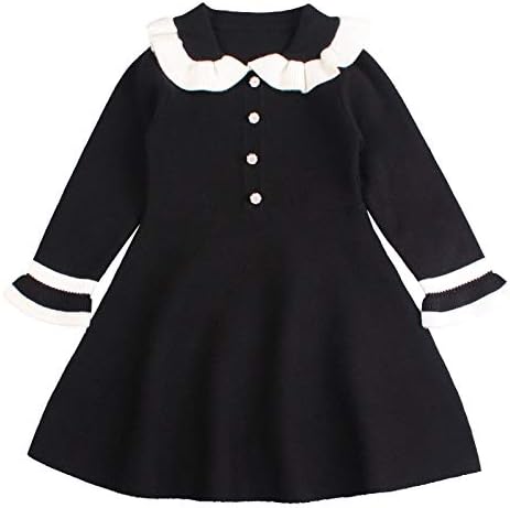 Ruffles Baby Girls Cardigan Warm Infant Toddler Sweater Dress Girls Long Sleeve V-Neck Cardigans Autumn Winter (Black, 2T)