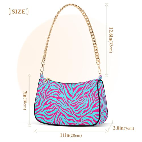 Clutch Tote Handbags with Removable Chains and Zipper Closure Rose Pink Blue Tigers Zebra Print Pattern Shoulder Purse Hobo Handbag for Women3