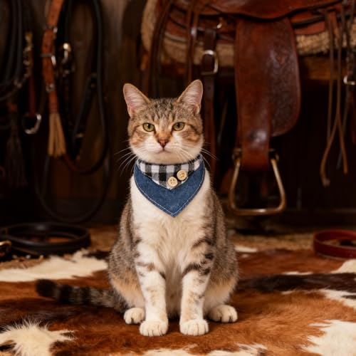 SCENEREAL Breakaway Cat Collar with Bell & Bandana, Cute Kitten Collar Suitable for Large Big Cats, Black Plaid by SCENEREAL - Used condition - Image 7