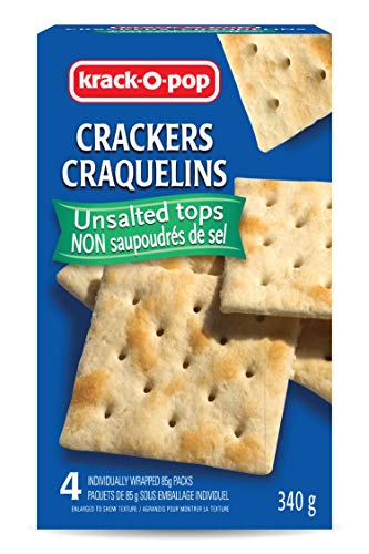Krack O Pop Pemium Snacks - Crisp Saltines Crackers Unsalted Tops 340G (4 individually Wrapped 85g Packs)