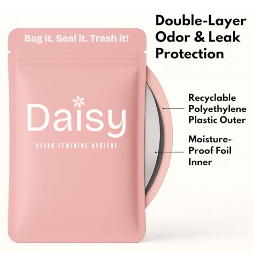 Image of Odor-Proof Sanitary Trash Bags for Tampons, Pads, Discs, Panty Liners & Feminine Wipes | The Daisy Pouch +Plus Discreet Disposal Bags for Home, Work, School & Travel