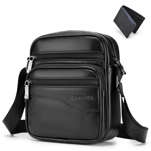 SPAHER Borsello Tracolla Uomo in PU Pelle con Portafoglio Marsupio Uomo Tracolla in Pelle Borsa Tracolla Uomo Piccola Borsa a Spalla da Lavoro Crossbody Bag Casuale Messenger per Ufficio Viaggio