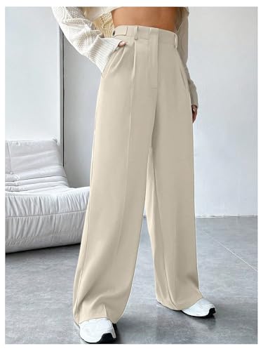 Floerns Women's High Waisted Wide Leg Pants Office Dress Trousers with Pockets3