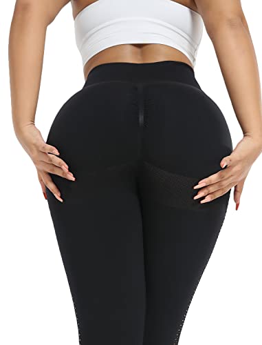 Yiarbid Mesh Leggings For Women High Waist Tummy Control Athletic Gym Running Yoga Workout Pants(A-Mesh 01#Black,M) #TOP4