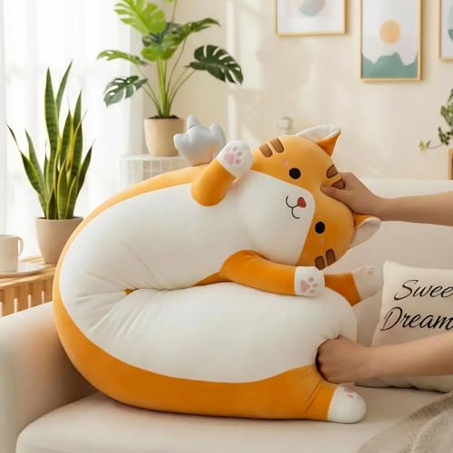 Image of Long Cat Plush Pillow, Cute Cat Stuffed Animal Body Pillow with Wings, Soft Kawaii Kitty Hugging Pillow, Christmas Valentine's Birthday Gift for Kids Girls Boys (Yellow, 110cm /43.31in)