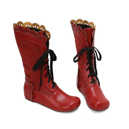 Stylish Women Victorian Boots Perforated Ruffles Lace up Cosplay Costumes Vintage Gothic Halloween Witch Height Increasing Shoes3