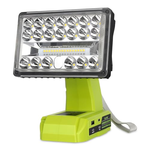WaxPar 18W Flashlight Compatible with Ryobi 18V Battery, 2000LM 18v Light 18V Floodlight Spotlight with USB Port,Type C Port, 110 Degree Pivoting Head
