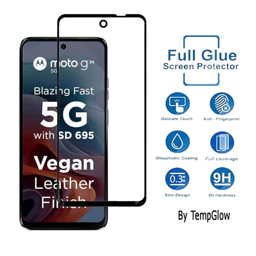 Image of Screen Protector for Motorola Moto G34 5G (Black) Tempered Glass Edge-to-Edge 6D Screen Guard With Installation Kit