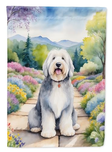Caroline's Treasures DAC6682GF Old English Sheepdog Spring Path Garden Flag Mailbox Flag Decorative Yard Flag Banner Outside Patio Artwork Yard Flower Beds, Garden Size, Multicolor