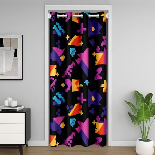 Motif Géométrique Rideau de Porte,Triangle Design Moderne Rideau Occultant,Impression Graphique Irrégulière Colorée Rideau de Porte,Diviseurs de Chambre...