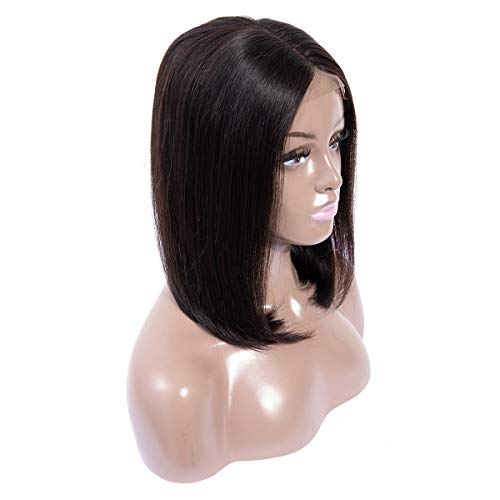 MSD HAIR Brazilian Virgin human straight hair 8inch Bobo Human Hair lace front Wig Virgin Human Hair Lace Front Wig Wavy with Baby Hair (8 inch, Natural Black-1B-Bob wig)
