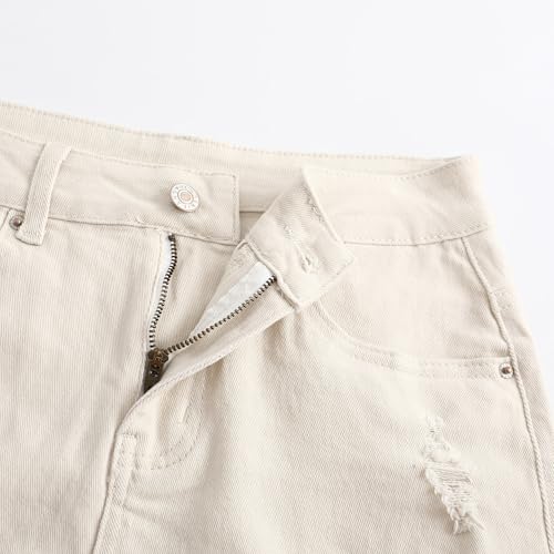 Image of THUNDER STAR Women Mid Rise Ripped Stretchy Jeans Shorts Frayed Raw Hem Casual Denim Shorts