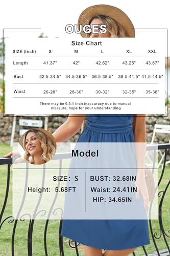 Image of OUGES Casual Summer Dress for Women Wrap V Neck A Line Midi Dresses with Pockets