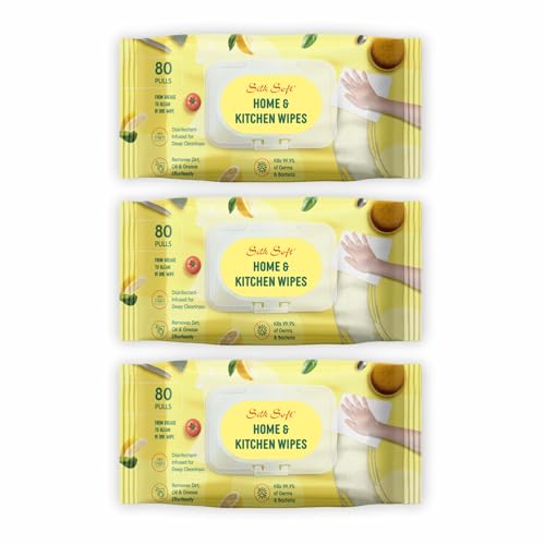Image of Kitchen Cleaning Wipes | 240 Wipes (80 Pulls X 3 Packs) | Multipurpose Surface Cleaning Wipes for Kitchen | Removes Grease & Dirt | Ideal for Countertops, Stove, Appliances & Dining Tables