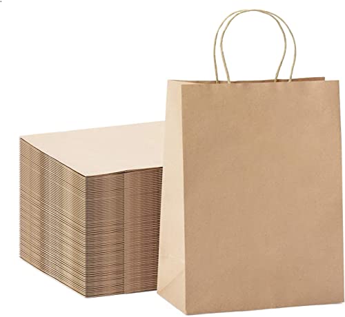 Image of Aakriti Craft Paper Bags, Rakhi Gift Bags with Handles, Small Craft Shopping Bags in Bulk for Boutiques, Small Business, Retail Stores, Gifts & Merchandise (BROWN-100PCS, LARGE-12.5 inch x 6 inch x 16.5 inch)