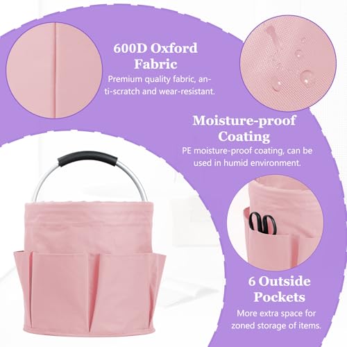 Image of 2Pcs 17L Cleaning Caddy with Handle, 600D Oxford Garden Tool Bag,Black+Pink