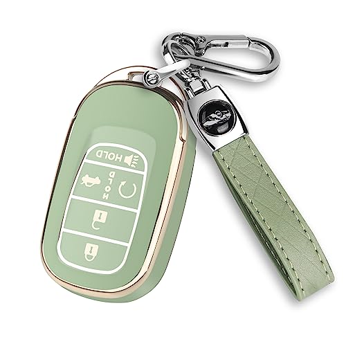 QBUC for Honda Key Fob Cover Compatible with Honda Accord Civic HRV CRV Pilot 2022-2026 5 Buttons Smart Remote Key (Gold Trim Green)