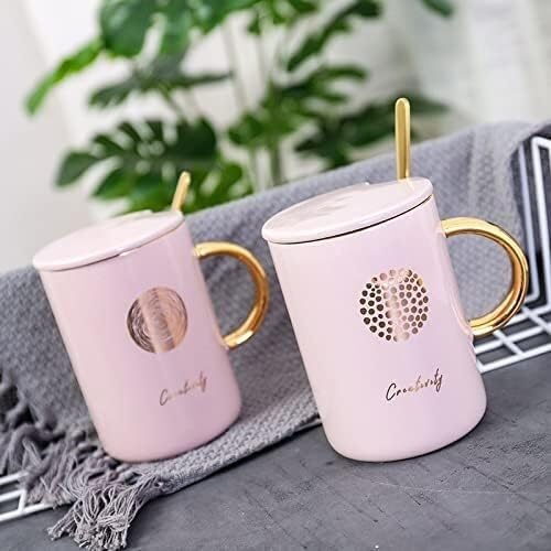 Prezenty Kubek ceramiczny Kubek Ręcznie malowany Złoty Kubek Ceramiczny Różowy Śliczny Kubek ze Złotą Łyżką Dziewczyna Kubek Wody Kubek Kreatywny Kubek Studencki Para Kubek (Kolor: Duża kropka) (Colo