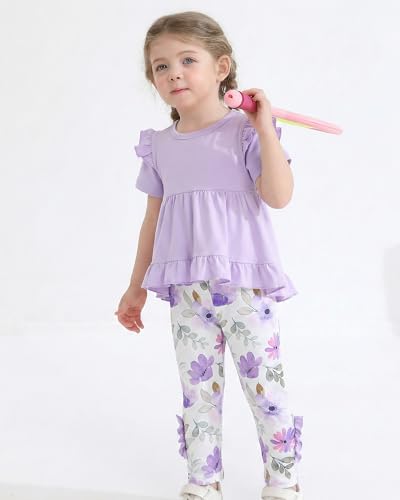 Image of Weebaby Baby Girl Clothes Infant Toddler Girl Clothing Ruffle Shirt High Low Top Floral Allover Pant Little Girls Clothes