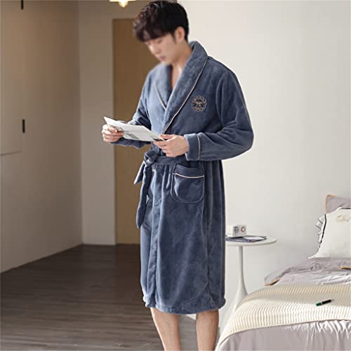 Men Flannel Robe Kimono Bathrobe Gown Winter Warm Sleepwear Nightgown Thick Nightwear Home Clothes(XL Code)2