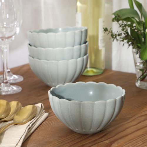 Gibson Elite Bistro Fleur Stoneware Cereal Bowls Set of 4, 5.5-Inch Scalloped Bowls with Reactive Glaze, Fluted Kitchen Bowls for Cereal, Soup, Salad, Rice and Dessert - Blue by Gibson Elite - Used condition - Image 5