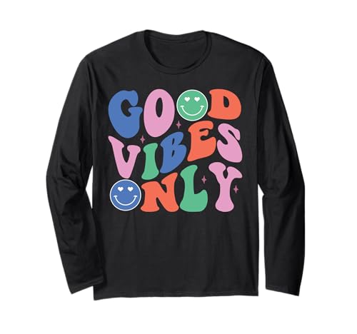 Good Vibes Only Peace Sign Love anni '60 '70 Retro Groovy Hippie Maglia a Manica