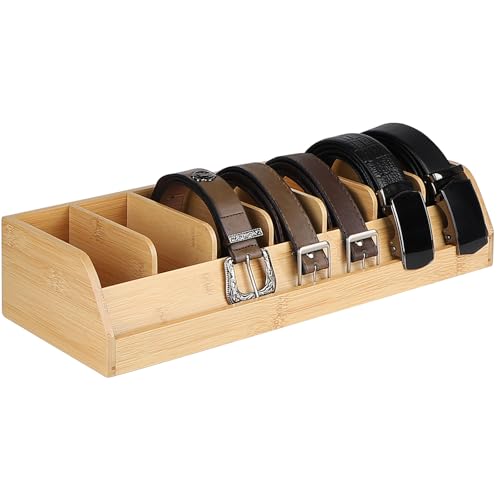 Dbreaks Organizador De Cinturón De Bambú - 7 Compartimentos, Caja De Almacenamiento Para Armario Y Cajón Color Madera Original