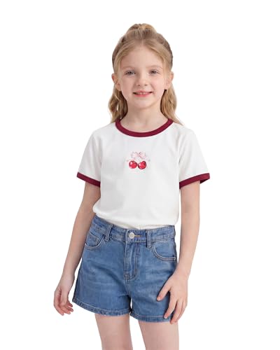 Image of Stelle Girls Graphic Tees Short Sleeve Girls Shirts Cute Tops Crew Neck Casual Basic Summer T-Shirt for Kids Teen 4-15 Years