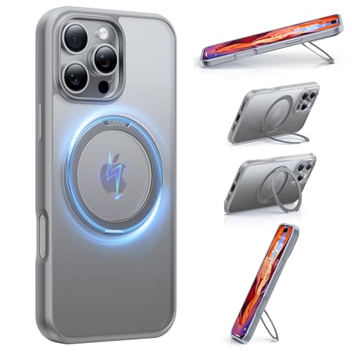 TORRAS 360°Rotatable Magnetic for iPhone 16 Pro Case 6.3 inch, Fit for MagSafe 16 Pro Phone Case Stand, 16FT Military Grade Shockproof,Translucent Slim Ostand, Grey