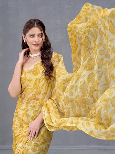 Image of Garden Vareli Nara Chiffon All-Over Floral Print Saree With Blouse Piece