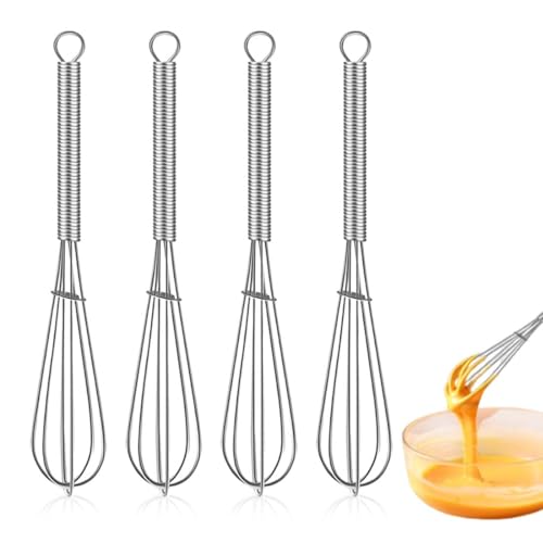 4 Stück Kleiner Schneebesen Mini Edelstahl Rührbesen, Rührblitz Edelstahl Kugelschneebesen mit Griff zum Mischen Schlagen Aufschäumen und Rühren