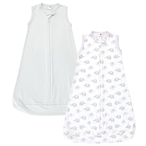 Image of Hudson Baby Unisex Baby Cotton Wearable Sleeping Bag, Sack, Blanket, Lilac Elephants Sleeveless, 3-9 Months