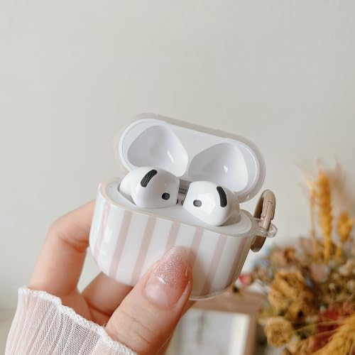 Image of MINSCOSE for AirPods 4 Case,Cute Striped Aesthetic Pattern Design with Trendy Keychain Ring,Soft TPU Protective Shockproof Cover with Cleaner Kit for Girls Women for Airpods 4-Khaki