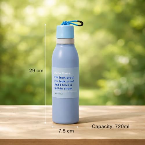 Image of Sports Water Bottle 24oz Leak Proof Stainless Steel Bottle with Built-In Straw Lid, BPA Free Reusable Drinking Bottle with Carry Loop for Gym Workout Travel Office (Alice Blue, 720 ml)