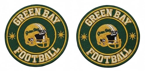 2 PCS Green Bay Football Embroidered Patch, Green and Gold, Iron-On or Sew-On, 3 Inch Circular Badge, Sports Team Design by Gridiron Patches & FBA