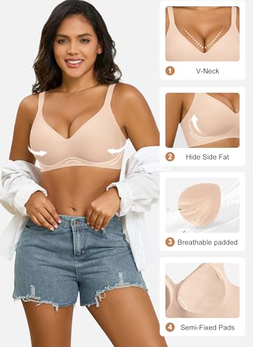 Image of Xcutting Bra for Women Wireless No Underwire Seamless Full Coverage Deep V Bralettes Everyday Comfortable Soft