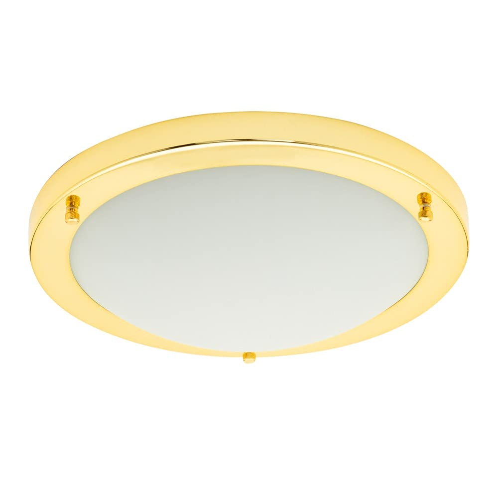 Litecraft Mari Flush Mount Large Bathroom IP44 Rated Ceiling Light - Brass