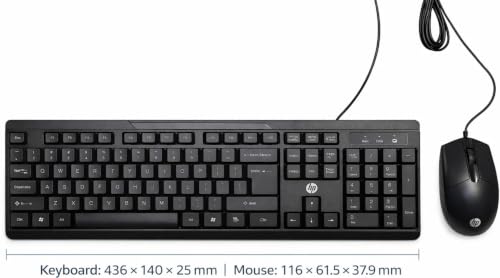Image of HP KM125 Wired Keyboard and Mouse Combo | Full Size 104 Keys | 1000 DPI Optical Mouse | USB Plug & Play | LED Indicators | Compatible with Windows & macOS | Black (B43SZAA)