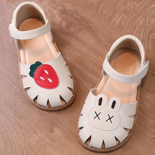 Image of WUIWUIYU Toddlers Little Girls T-Strap Hook&Loop Dress Strawberry Summer Shoes Closed Toe Carrot Sandals
