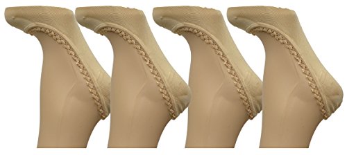 HUE Women's 2-Pack Lace Trim Liner Socks One Size Value Pack Soft Cream