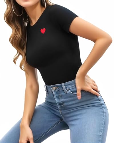 Image of MANGOPOP Women's Round Neck Short Sleeve Bodysuit T Shirts Basic Body Suit Tops