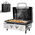 Hisencn Portable Griddle for Outdoor, Tabletop, Countertop, Kitchen, Tailgating, RV - Nonstick Camping Griddle 369 sq. in. 24000 BTUs Griddle for Gas Grill, 22 Inch with Hood, with Carry Bag