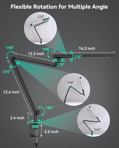 Image of LED Desk Lamp with Clamp, Dual-Light Architect Lamp with RGB Light & Remote