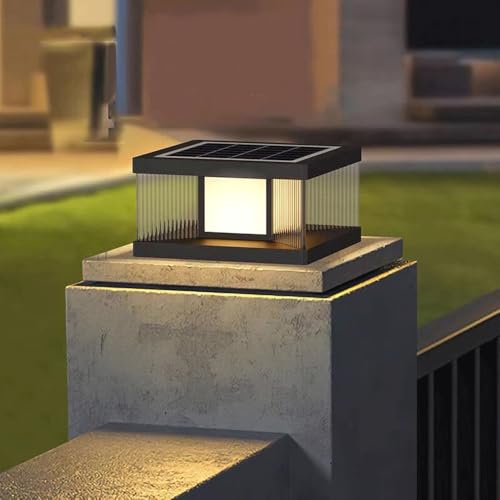 HZWJIA Outdoor Solar Pillar Lamp Stainless Steel Modern Solar Pillar Cap Lamp IP65 Waterproof Pillar Head Lamp Black Outdoor Waterproof Solar Pillar Lamp For Villa Landscape Pillar Lamp Diameter 11.8i