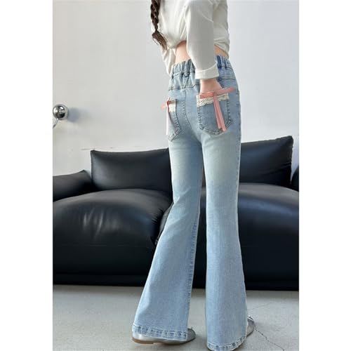 Girls Flare Jeans Skinny Trousers Distressed Bell Bottom Jeans Vintage Bootcut High Waisted Elastic Waist Denim Pants4