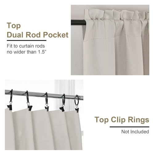 Image of Natural Curtains for Small Window Treatment, Light Blocking Short Kitchen Window Curtains Over Sink, Dual Rod Pocket Half Window Tiers for Bathroom Basement, Each 40Wx36L, 2 PCS