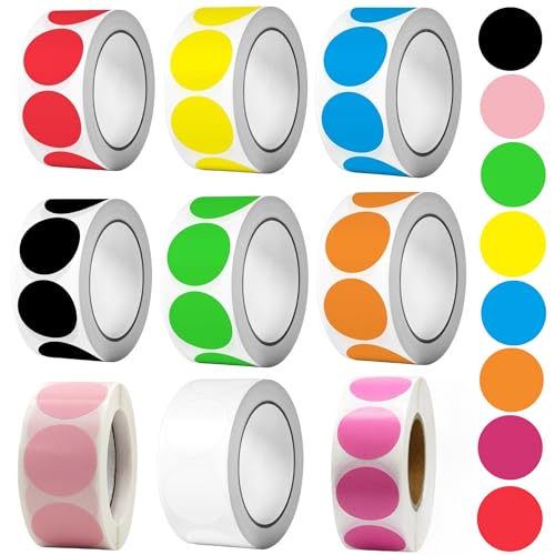 4500 pcs autocollants ronds 1 po, 9 couleurs, auto-adhésifs