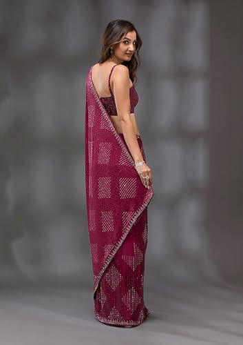 Image of TRENDMALLS Women's Silk Siroski Work Saree with Unstitch Blouse Piece