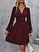 LIAMERHE Damen Elegant Kleid Langarm V-Ausschnitt Casual Kleider A-Linie Winterkleider Blumenmuster Minikleid Freizeitkleider Herbst Winter Laternenärmeln Kleid Fuchsia M